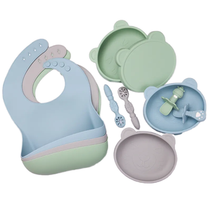 Es-pro <strong>9</strong>-<strong>Piece</strong> Cute Animal Shape Silicone Bibs &amp; Suction Plate <strong>Set</strong> Includes Spoon &amp; Feeding Plate for Kids <strong>Dining</strong> - Product Image 4