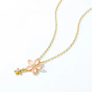 14K or 18K Real Gold Plated 925 Sterling Silver Flower Necklace