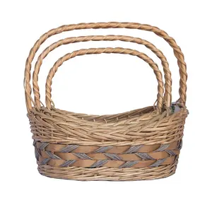 Venta caliente de mimbre personalizado plegable capaz cesta tejida Picnic vajilla cesta de almacenamiento conjunto de cestas de regalo a granel