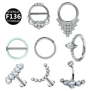 Bán buôn ASTM F136 Titan piercing đồ trang sức pha lê labret môi Vòng núm vú vòng cơ thể piercing đồ trang sức