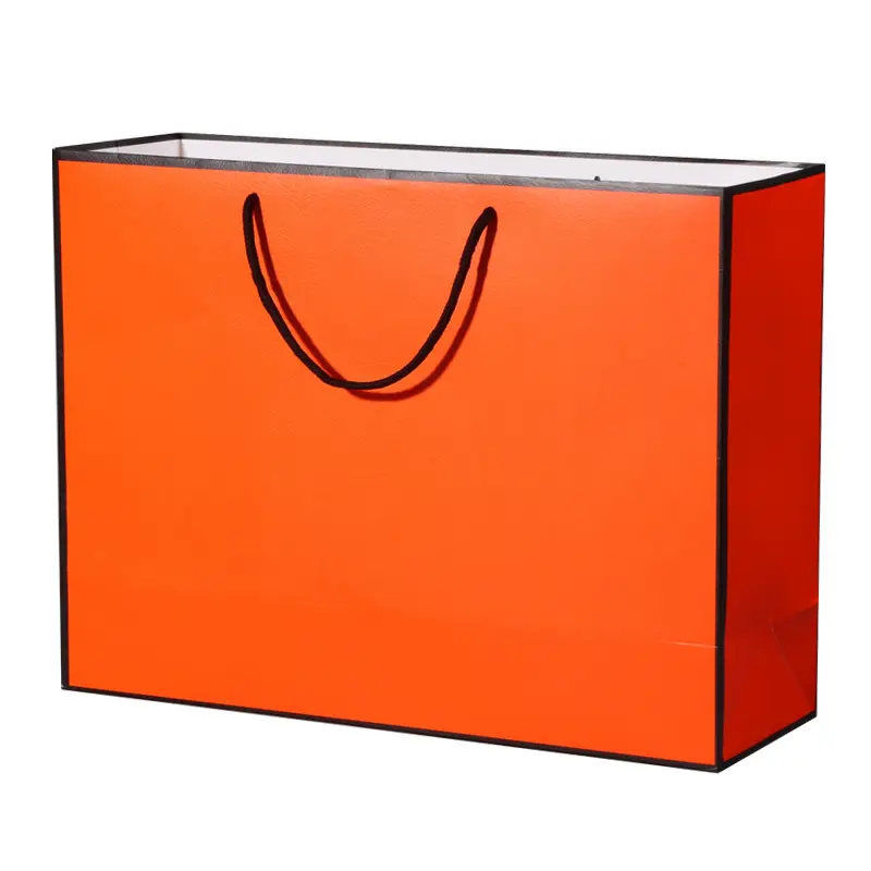 Logotipo personalizado impresso o logotipo do luxo laminado do laranja do luxo saco de papel da compra com alças