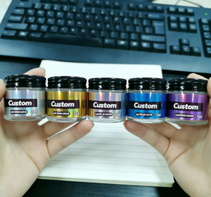 Nuovo Barattolo in <span class=keywords><strong>Vetro</strong></span> da 3.5g, 7g, 1oz, 2oz, 1 libbra <span class=keywords><strong>per</strong></span> Caramelle, Biscotti, Gommose, Erbe, Fiori da 3.5g, Barattolo in <span class=keywords><strong>Vetro</strong></span> Viola Nero da 3.5g con Etichetta - Product Image 4