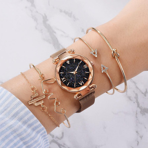 5 uds relojes de lujo para mujer conjunto magnético cielo estrellado reloj femenino moda señoras reloj de pulsera de cuarzo - Product Image 1