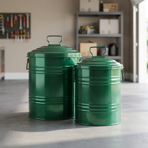 Large Green Metal Storage Bin Set with Durable Handles and Secure Lids for Heavy Duty Kitchen Pantry and Home Organization - Product Image 1