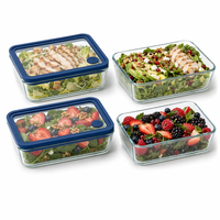 Boîte à lunch rectangulaire en verre borosilicate grande capacité, sans BPA, avec couvercles empilables, compatible congélateur et chauffable, pour le stockage des aliments