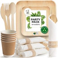 Ensemble de couverts élégants en bambou pré-roulé Tasses à serviettes 10 assiettes compostables de 7 ''en feuille de palmier jetables pour 30 convives-pour les mariages