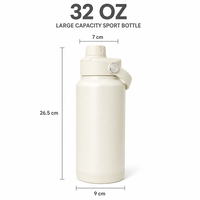 Bouteille isotherme Commuter 32oz avec base en silicone antidérapante monobloc, couvercle anti-fuite, bouteille sous vide en acier inoxydable 18/8