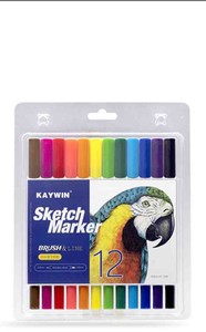 Stylos marqueurs pour croquis sur papier effaçable à sec et à l'eau, double face, 12 couleurs # 6-D7-2308 (Effaçable) - Product Image 3