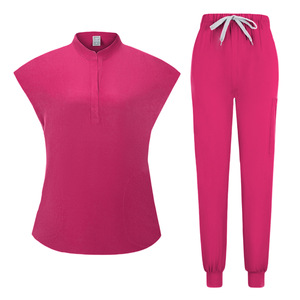 Women's Sleeveless Scrub <b>Set</b> Knitted Split Uniform Medical Workwear For <b>Doctor</b> Beauty Salon Staff S XXL - Product Image 2