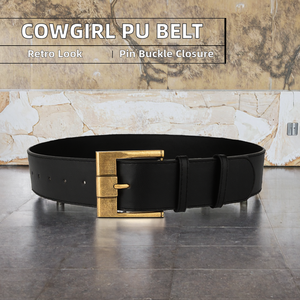 <span class=keywords><strong>Ceinture</strong></span> large en PU marron <span class=keywords><strong>et</strong></span> <span class=keywords><strong>noir</strong></span> JULUN avec boucle carrée dorée antique, style western pour <span class=keywords><strong>femme</strong></span> - Product Image 5