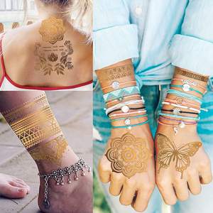 สติกเกอร์รอยสักชั่วคราวสีชมพูสีเงินทอง Boho ออกแบบได้ตามต้องการสำหรับงานแต่งงานชายหาดวันหยุดน้องสาวและโทเท็มสำหรับเด็กผู้หญิง - Product Image 6