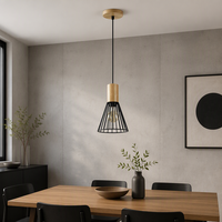 Suspension design vintage simple en métal et bois, petite lampe LED pour chambre à coucher, chevet ou salle à manger