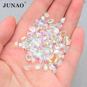 JUNAO 4*6mm trasparente AB resina strass rettangolo pietre ottagonali cristallo AB strass per la produzione di tessuti