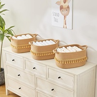 Panier de rangement en corde de coton tressée de style nordique européen, organisateur de salon, bac de rangement pour balcon, panier à linge pour chambre à coucher
