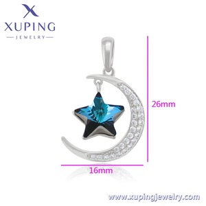 Xuping perhiasan liontin kristal, perhiasan berlapis emas kristal biru bulan dan bintang untuk wanita - Product Image 3