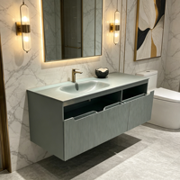 Meuble-lavabo mural flottant en acrylique vert style vintage américain avec vasque intégrée pour villa