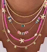 Collar Bohemio Colorido de Moda con Cuentas de Arroz, Estrella de Mar y Turquesa, Chapado en Oro de 18K, Joyería para Mujer