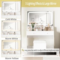 Coiffeuse moderne en bois blanc avec miroir LED, mobilier de chambre et de salon très prisé, avec prise électrique intégrée