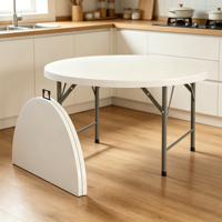 Table à manger ronde pliante en plastique de banquet Offre Spéciale vente en gros de 5 pieds, pour 10 personnes, se de banquet en plein air, table pliante blanche