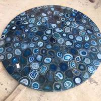 Table d'appoint de salon de luxe en onyx agate bleu, design moderne, plateau en pierres fumées, meuble en agate