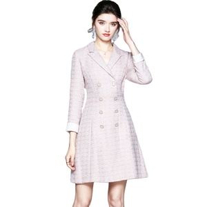 <span class=keywords><strong>Blazer</strong></span>-Kragen Zweireihiges Hellrosa Elegantes Tweed-Kleid - Product Image 1