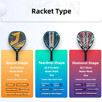 Carbon Fiber Padel Racket 12K 3K Forme Hybride Ronde avec Mousse EVA Moyenne pour Débutant & Intermédiaire