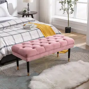 होटल फर्नीचर लिविंग रूम फर्नीचर आधुनिक बेडरूम बेंच के लिए गुलाबी लक्जरी मखमली पियानो लंबा ओटोमन स्टूल