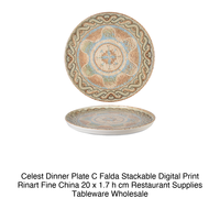 Assiette plate Celest avec rebord Ø 20 cm H 1,7 cm Empilable Porcelaine fine Impression numérique Rinart