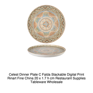 Plato Plano Celest con Borde Ø 20 cm H 1.7 cm Apilable Porcelana Fina Impresión Digital Rinart - Product Image 2