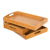 Lot de 3 plateaux de service en bambou écologiques avec poignées pour le petit-déjeuner, la table basse, l'ottoman, la cuisine, la chambre et le bureau