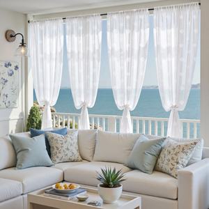 Rideaux transparents Jinchan pour salon, chambre à coucher, rideaux blancs de style côtier pour cabane de plage, chambre d'été, 84 pouces de long - Product Image 6