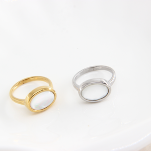 Anillo de Acero Inoxidable Chapado en Oro de 14K al por Mayor con Gema, Anillo de Compromiso Cristiano, Regalo de <span class=keywords><strong>Boda</strong></span> con Concha Blanca, <span class=keywords><strong>para</strong></span> Fiesta o Aniversario - Product Image 3