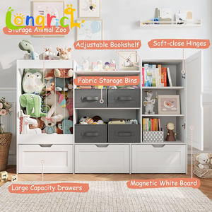 Moderno Armario <span class=keywords><strong>de</strong></span> Almacenamiento <span class=keywords><strong>para</strong></span> <span class=keywords><strong>Juguetes</strong></span> <span class=keywords><strong>de</strong></span> Peluche <span class=keywords><strong>para</strong></span> Niños, 3 Cajones Móviles, 4 Contenedores Extraíbles, Estantería <span class=keywords><strong>de</strong></span> <span class=keywords><strong>Madera</strong></span>, Pizarra Magnética Blanca - Product Image 3