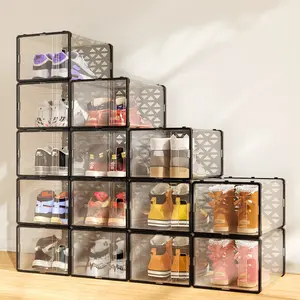 Multifunctional Wholesale Collapsible Space-Saving Clear Transparent Sneaker Crates Shoe Storage Organizer Bins Shoe Box