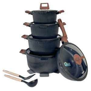 Set <span class=keywords><strong>di</strong></span> Pentole Antiaderenti in Alluminio Pressofuso Stile Americano <span class=keywords><strong>di</strong></span> Lusso, 15 Pezzi, per Induzione, Wok, Disponibile per Dropshipping - Product Image 2