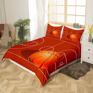 Benutzer definierte Basketball Sport Soft Polyester Bett bezug Bettwäsche-Set 3D-Druck Ball Sporting Quilt Bettwäsche-Set