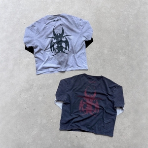 T-Shirt Gotica di <span class=keywords><strong>Alta</strong></span> Qualità per Uomo, Manica Lunga a Doppio Strato, Personalizzata, Vintage, Effetto Invecchiato, Lavata, Nera - Product Image 2