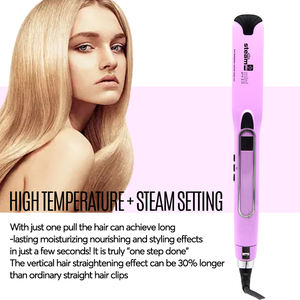 Lisseur à vapeur électrique professionnel brosse plaques en titane affichage LCD ion négatif 1 an soins des cheveux anti-brûlure - Product Image 4