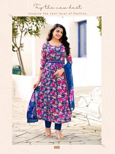 Impresión Digital de Organza suave fabricada en India Anarkali Kurti para mujer, ropa de diseño elegante Kurti con estilo Anarkali Kurti - Product Image 3