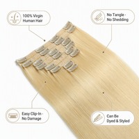 Extensions de cheveux naturels à clipser pour femmes, double trame avec clips, sans colle ni ruban adhésif, pour ajouter de la longueur, style soirée et occasions.