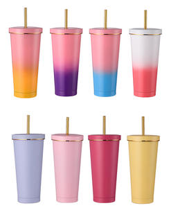 Tasse à eau sous vide 500ml Bouteilles froides et chaudes Gobelets en <span class=keywords><strong>acier</strong></span> inoxydable Tasses avec bord doré - Product Image 1