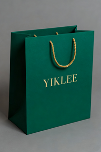 Sac à provisions de cadeau au détail de vêtements chaussures de luxe avec logo de marque personnalisé sac en papier vert avec ruban - Product Image 3