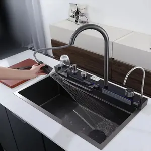 Thiết kế mới thác nước thép không gỉ lớn tay làm bồn rửa nhà bếp thông minh bồn rửa nhà bếp cho khách sạn