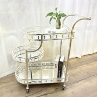 Chariot de service de luxe doré en métal de style arabe, idéal pour hall d'hôtel, restaurant familial, décoration de fête, chariot à desserts