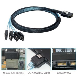 สายเคเบิลข้อมูลมินิซาส 8087 ถึง 4 ซาต้า 1 ม. สีน้ำเงินสำหรับการเชื่อมต่อฮาร์ดไดรฟ์ SSD - Product Image 1
