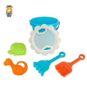 Ensemble de seaux de plage pour enfants, 6 pièces, avec couvercle tamis, pelle, râteau, moules girafe et éléphant - Product Image 1
