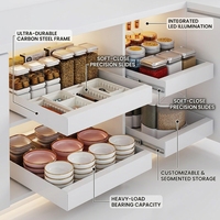 Organisateur de rangement coulissant à un niveau en acier au carbone pour sous-évier, pour assiettes et bols, tiroirs de rangement pour armoire