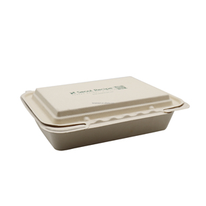 PFAS-freie 9x6 Clamshell Lunchbox aus Bagasse, kompostierbar, ölbeständig, kompostierbare Meal-Prep-Behälter für Takeaway - Product Image 2