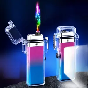 透明身体便携式点烟器最佳价格野营COB照明双弧防水手电筒打火机