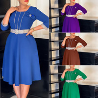 Robes d'automne tendance pour femmes, décontractées et élégantes, col rond, patchwork, robe de bureau pour femmes, vêtements pour femmes